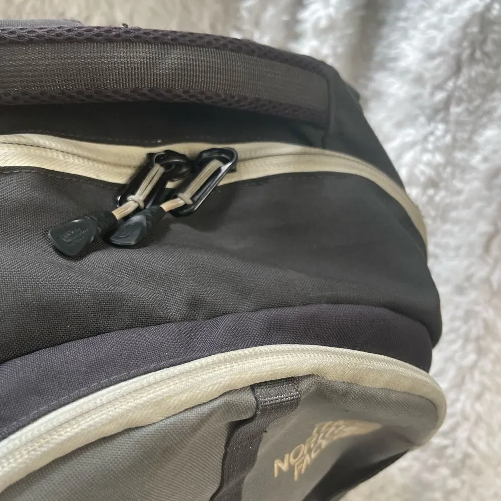 The North Face shades of gray large Backpack beige trims